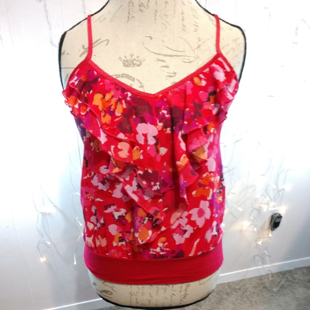 3 for $15 Express Floral Pattern with Ruffle Tank Top